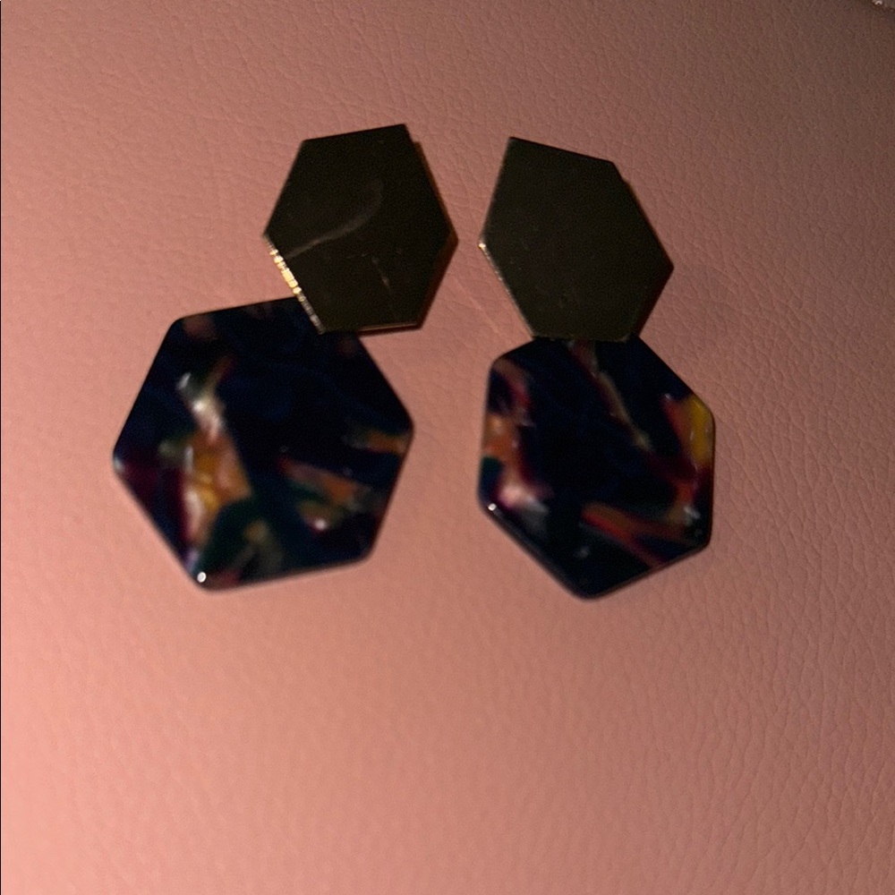 Stunning Hexagon Tortoise Shell Earrings - Picture 4 of 5